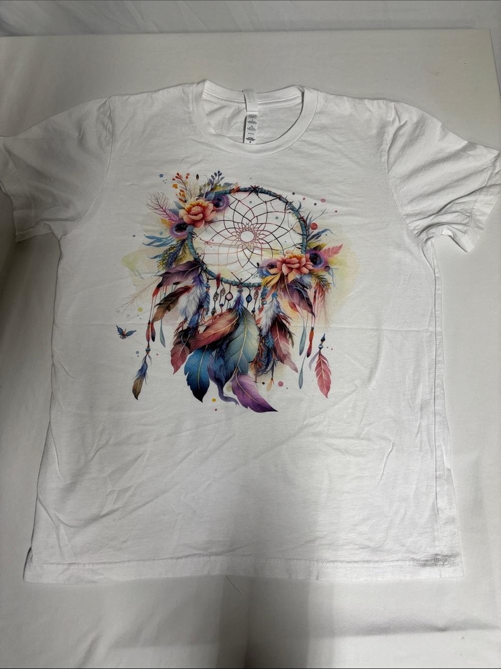 Bella Canvas Dreamcatcher T Shirt Medium Boho Floral Feather Graphic Tee